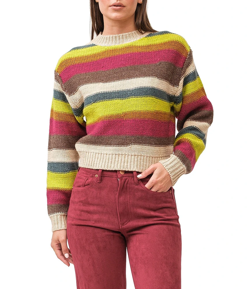 Dear John Thyra Striped Knit Mock Neck Long Sleeve Ribbed Hem Sweater