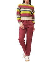 Dear John Thyra Striped Knit Mock Neck Long Sleeve Ribbed Hem Sweater