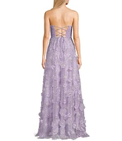 Dear Moon 3D Floral Strapless Ruched Bodice A-Line Ballgown