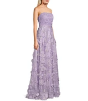 Dear Moon 3D Floral Strapless Ruched Bodice A-Line Ballgown