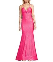 Dear Moon Glitter V-Neck Twist Front Spaghetti Strap Gown