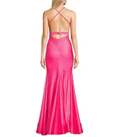 Dear Moon Glitter V-Neck Twist Front Spaghetti Strap Gown