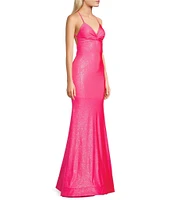 Dear Moon Glitter V-Neck Twist Front Spaghetti Strap Gown