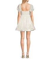 Dear Moon Iridescent Organza Sweetheart Neck Short Sleeve Corset Mini Dress