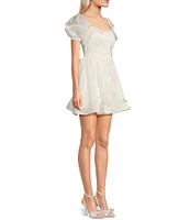 Dear Moon Iridescent Organza Sweetheart Neck Short Sleeve Corset Mini Dress