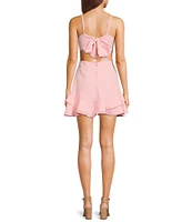 Dear Moon Scuba Spaghetti Strap Square Neck Tie Back Double Ruffle Dress