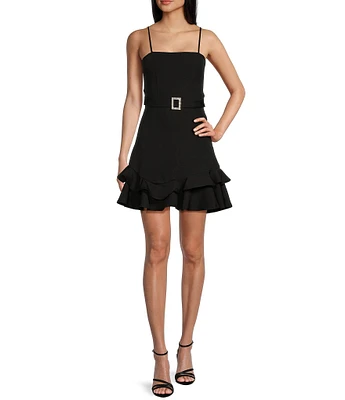 Dear Moon Spaghetti Strap Tie Back Bow & Belt With Ruffle Hem Dress