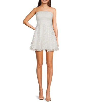 Dear Moon Strapless Glitter Three-Dimensional Butterfly Appliqued Fit-And-Flare Dress