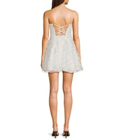 Dear Moon Strapless Glitter Three-Dimensional Butterfly Appliqued Fit-And-Flare Dress