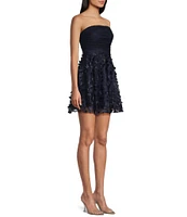 Dear Moon Strapless Ruched Glitter Mesh 3D Butterfly Skirt Dress