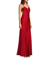 Dear Moon V-Neck Spaghetti Strap Embellished Double Princess Seam Cut Out Back Gown