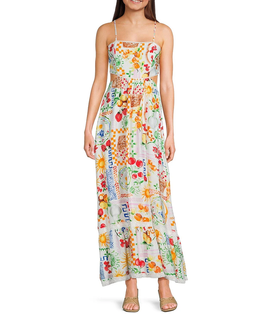 Dee Elly Cherry Farm Market Print Square Neck Maxi Dress