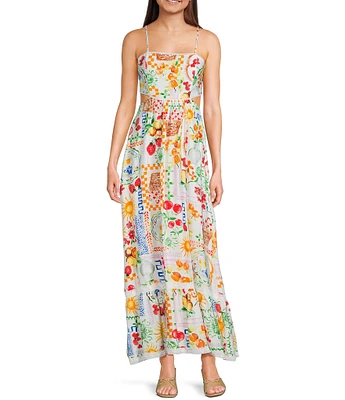 Dee Elly Cherry Farm Market Print Square Neck Maxi Dress