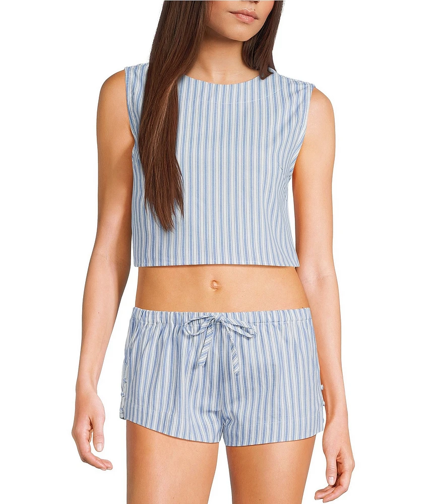 Dee Elly Sleeveless Poplin Stripe Coordinating Crop Top
