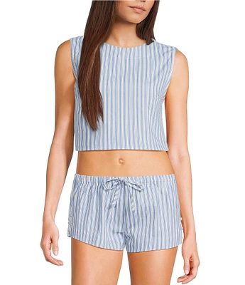 Dee Elly Sleeveless Poplin Stripe Coordinating Crop Top