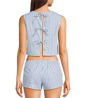 Dee Elly Sleeveless Poplin Stripe Coordinating Crop Top