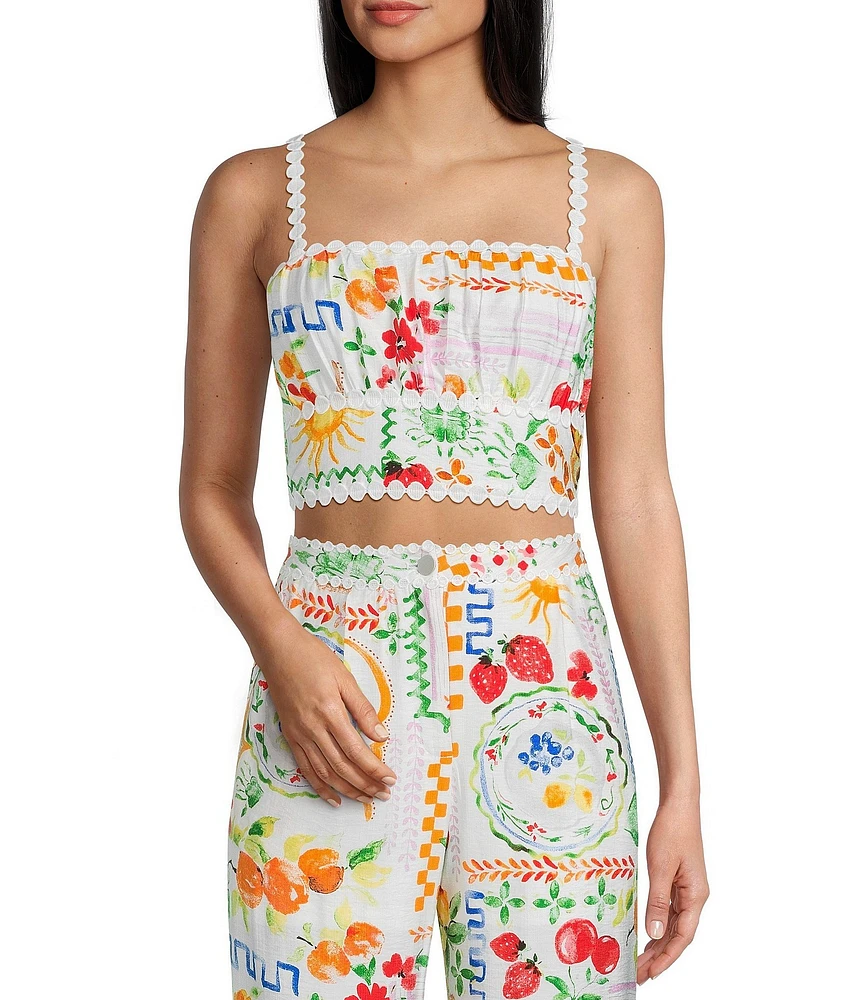 Dee Elly Square Multi Print Coordinating Crop Top
