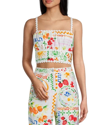 Dee Elly Square Multi Print Coordinating Crop Top