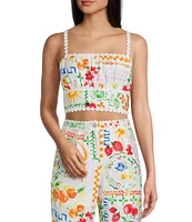 Dee Elly Square Multi Print Coordinating Crop Top