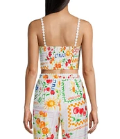 Dee Elly Square Multi Print Coordinating Crop Top