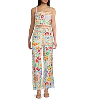 Dee Elly Square Multi Print Coordinating Crop Top