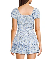 Dee Elly Square Neck Short Sleeve Ditsy Floral Coordinating Crop Top