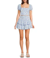 Dee Elly Square Neck Short Sleeve Ditsy Floral Coordinating Crop Top