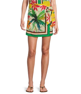 Delaney Tropical Printed Linen Wrap Front Coordinating Skirt