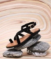 Deltan Eva Leather Toe Loop Strappy Flat Sandals