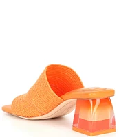 Deltan Fae Stretch Raffia Block Heel Slide Sandals