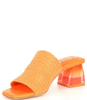 Deltan Fae Stretch Raffia Block Heel Slide Sandals