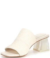 Deltan Fae Stretch Raffia Block Heel Slide Sandals