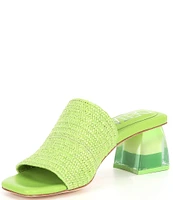 Deltan Fae Stretch Raffia Block Heel Slide Sandals