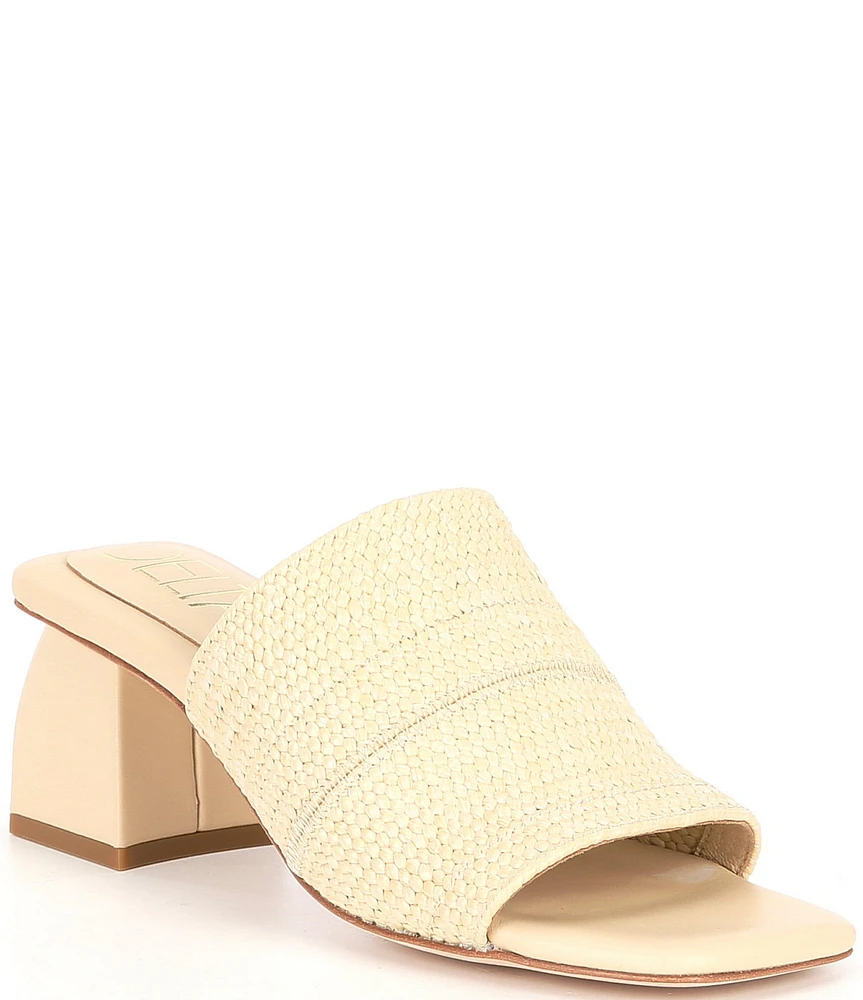 Deltan Fae Stretch Raffia Block Heel Slide Sandals