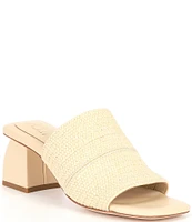 Deltan Fae Stretch Raffia Block Heel Slide Sandals