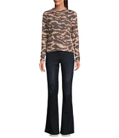 Democracy Animal Print Crew Neck Ruched Long Sleeve Knit Top