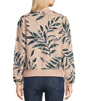 Democracy Crew Neck Long Sleeve Leaf Print Sweat Shirt