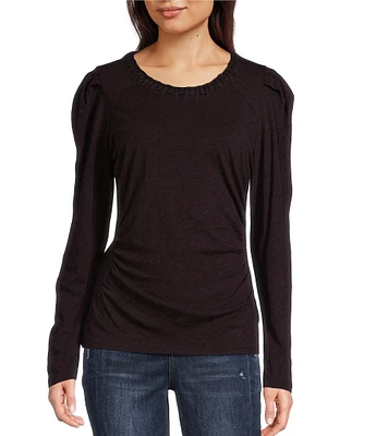 Democracy Crew Neck Long Sleeve Soutache Side Ruched Detail Knit Top