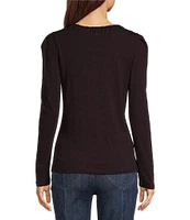 Democracy Crew Neck Long Sleeve Soutache Side Ruched Detail Knit Top