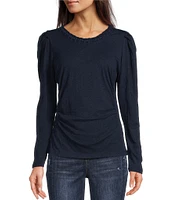 Democracy Crew Neck Long Sleeve Soutache Side Ruched Detail Knit Top