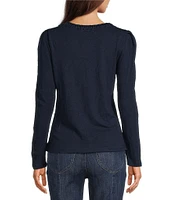 Democracy Crew Neck Long Sleeve Soutache Side Ruched Detail Knit Top