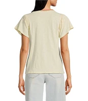 Democracy Contrast Crochet Scoop Neck Ruched Detail Short Sleeve Knit Top