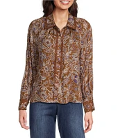 Democracy Floral Woven Pont Collar Long Sleeve Crochet Inset Detail Shirt