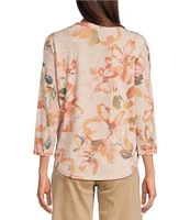 Democracy Knit Floral V-Neck 3/4 Sleeve Shirttail Hem Top