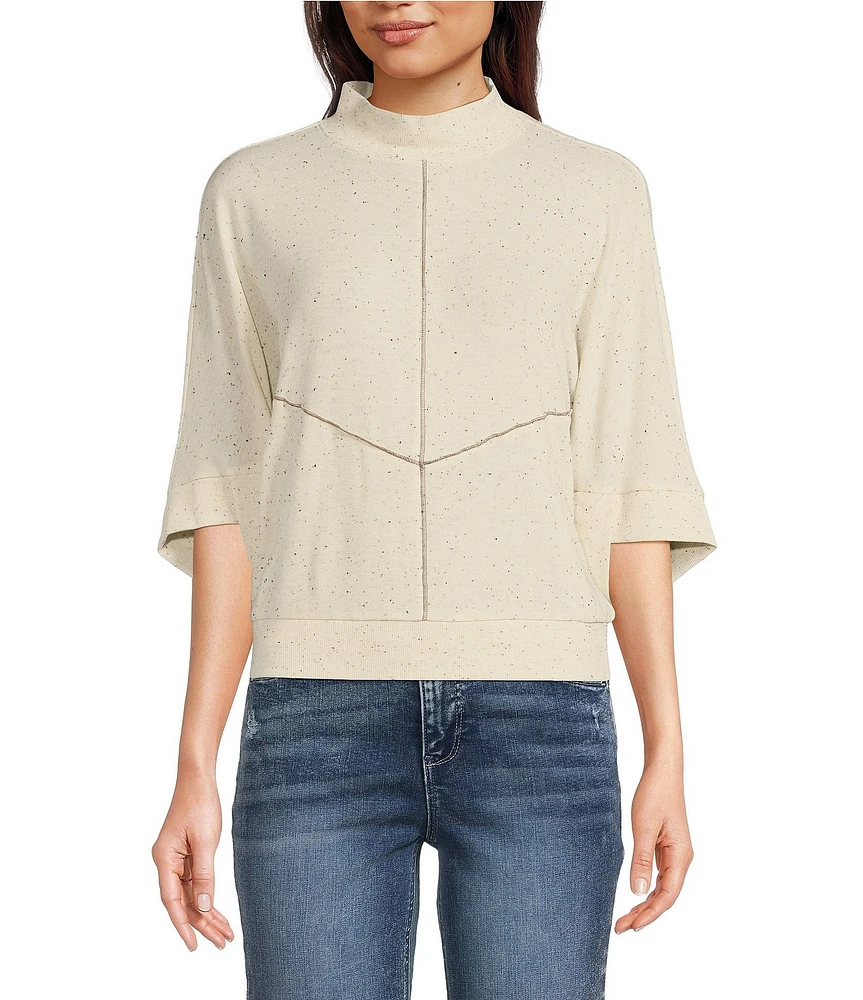 Democracy Knit Mock Neck Elbow Dolman Sleeve Top