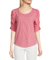 Democracy Knit Printed Scoop Neck Elbow Sleeve Top