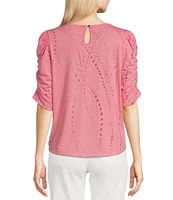 Democracy Knit Printed Scoop Neck Elbow Sleeve Top