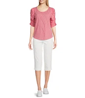 Democracy Knit Printed Scoop Neck Elbow Sleeve Top