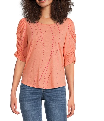 Democracy Knit Printed Scoop Neck Elbow Sleeve Top