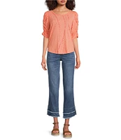 Democracy Knit Printed Scoop Neck Elbow Sleeve Top